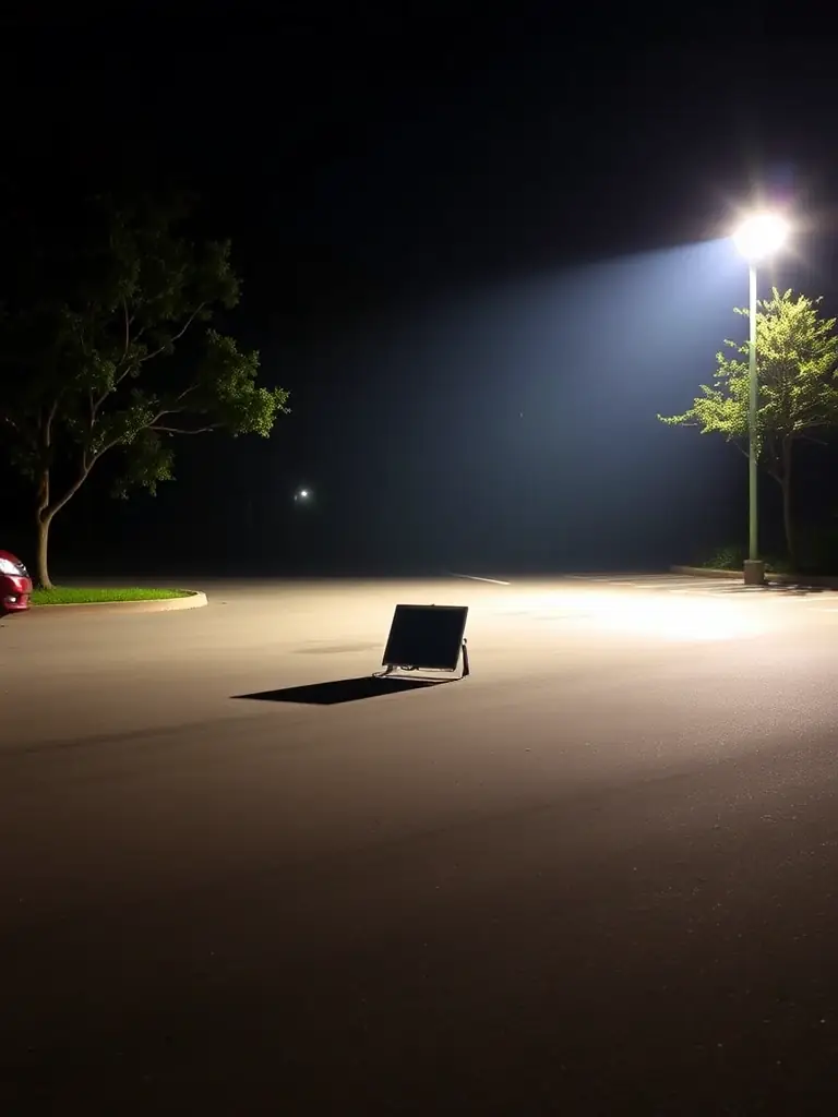 An LED floodlight illuminating a large outdoor area, showcasing its bright and wide-angle illumination, ideal for security lighting and outdoor events.